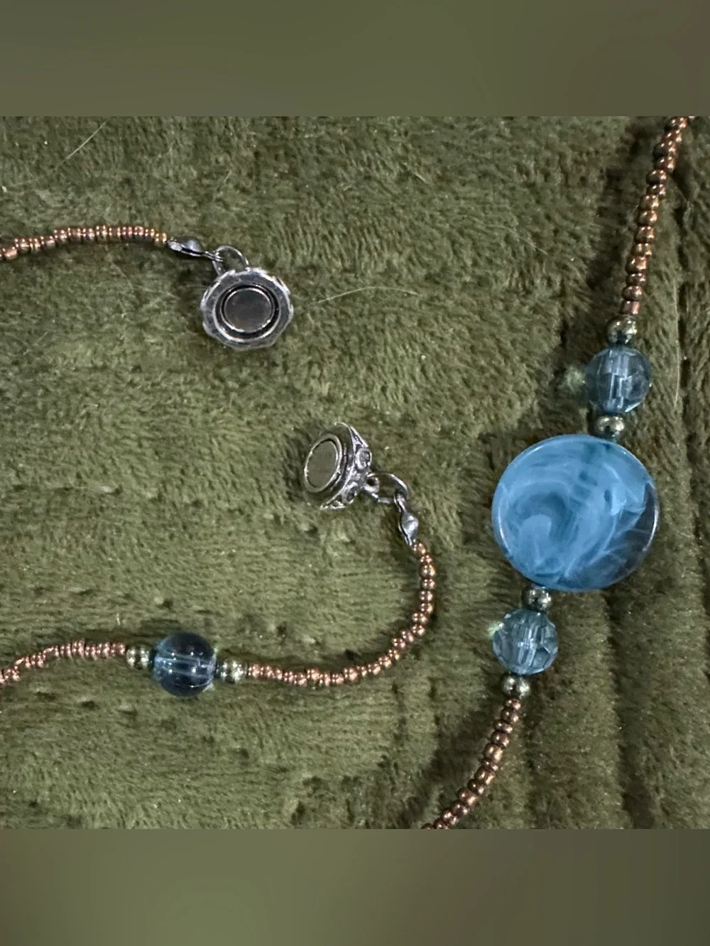 Bronze & Turquoise  Blue Acrylic Beaded Long Necklace - Women Jewelry